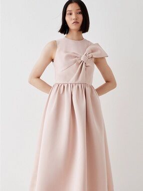 Blush Bow Detail Sleeveless Midi Dress with pockets 🩷